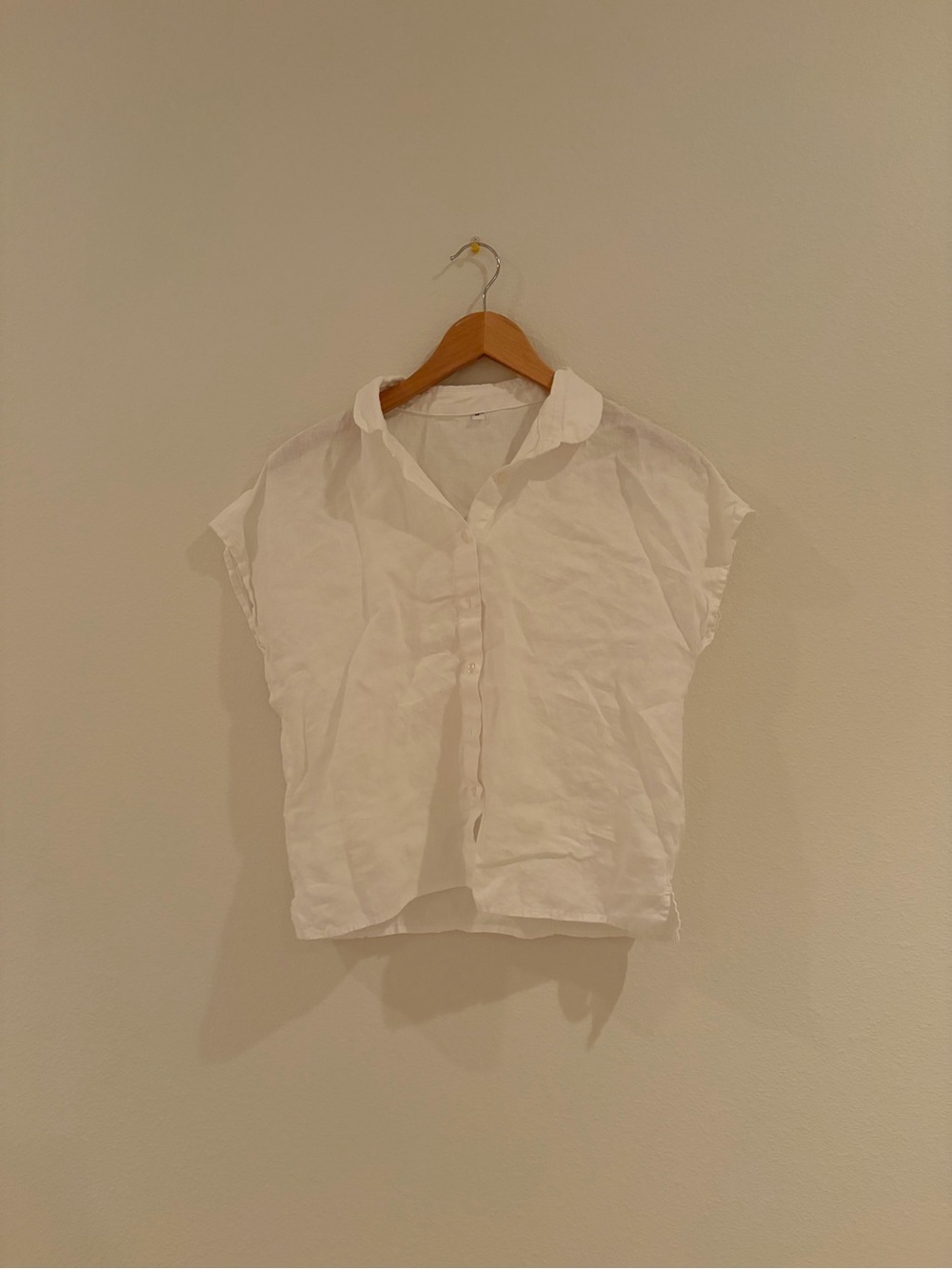 Cropped White Button-Up Linen Top